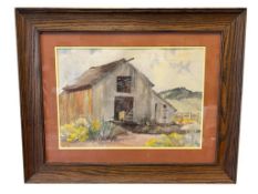 LATIMER GIRLS DOLORES SAMUELS YOUNG ORIGIANL WATERCOLOR ON PAPER OF OLD BARN CAPURRO RANCH VERDI,...