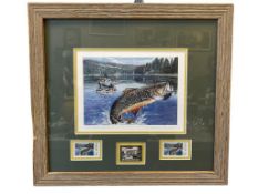 1994 NEVADA TROUT STAMP PRINT BY BECKY MCCALL TITELD TUG OF WAR MEDALLION EDITION NO. 70/75
