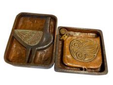 1970'S THICK REDWOOD CARVED BAS-RELIEF ANIMAL WOODBLOCKS BY RENOWN MIDCENTURY ARTIST EVELYN ACKER...