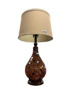 UNIQUE BURNT ORANGE MOSAIC IRRIDESCENT GLASS TILE BASE TABLE LAMP