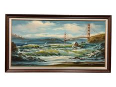 WILLIAM E. DANIELS CALIFORNIA ARTIST OIL ON BOARD SAN FRANCISCO GOLDEN GATE BRIDGE