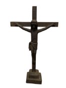 ANTIQUE HAND CARVED WOOD CHURCH ALTAR CROSS, EBONY CARVED WOOD