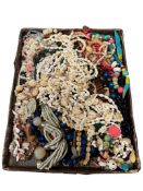 TRAY FILLED WITH WOMANS FASHION JEWELRY BEADED NECKLACES