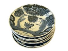 JAPANESE EDO KO-IMARI SOMETSUKE PORCELAIN PLATES BAMBOO GROVE SCHOLARS SET OF EIGHT