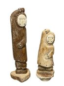 ALASKA INUIT FOSSILIZED WHALE BONE HAND CARVED ESKIMO FIGURES SIGNED