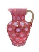 VINTAGE FENTON HAND BLOWN ART GLASS CRANBERRY OPALESCENT COIN DOT SMALL PITCHER