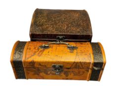 TWO DECORATIVE WOODEN STORAGE BOXES WITH RELIEF DESIGN