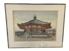 SHOGEN JAPANESE BLOCK PRINT OF RENOWN BUDDHIST TEMPLE YUMEDONO 