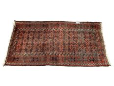 LATE 19TH CENTURY TURKMEN BALUCH TERRACOTA RUG, HAND WOVEN WOOL RUG, GEOMETRICAL MOTIF