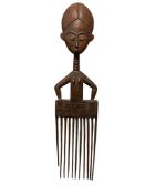 WEST AFRICA ASHANTI FEMALE FIGURAL CARVED WOOD HAIR COMB ALSO KNOWN AS DUAFE