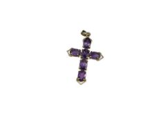 14K YELLOW GOLD OVAL CUT AMETHYST CROSS PENDANT