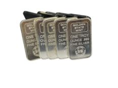 FIVE GOLDEN STATE MINT .999 FINE SILVER ONE TROY OUNCE BARS