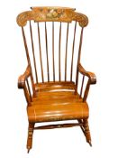 VINTAGE HITCHCOK STYLE ROCKING CHAIR FEATURING FALL HARVEST PAINTED DESIGN AT TOP