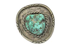 VINTAGE NAVAJO SIGNED BENNETT STERLING SILVER TURQUOISE BOLO CLIP