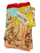 TWO VINTAGE SOUVENIR WESTERN THEME SILK SCARVES CIRCA 1960'S