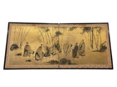 KANO SCHOOL ARTIST TWO-PANEL JAPANESE SCREEN WITH INK PAINTING OF SEVEN HERMITS IN CHINA