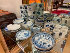 ASSORTED WHITE AND BLUE PAINTED JAPANESE PORCELAIN TABLEWARE INCLUDING SOME ANTIQUE PIECES