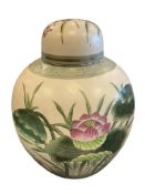 LARGE GILT DECORATED LOTUS BOTANICAL DESIGN GINGER JAR
