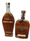 BOURBON WHISKEY WOODFORD RESERVE DISTILLER'S SELECT AND ANGELS ENVY 750ML BOTTLES