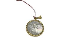 GERMAN MADE 14K YELLOW GOLD CARVED MOTHER OF PEARL RELIGIOUS PENDANT