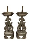PAIR OF ANTIQUE CHINESE LONGEVITY PEWTER WEDDING CANDLESTICK HOLDERS