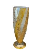 TALL MODERN ART GLASS DECOUPAGE GILDED VASE, SIGNED BY ARTIST