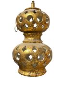 HOLLYWOOD REGENCY NARDI STUDIOS GOURD ON GOURD PIERED GILTCERAMIC HANGING LAMP