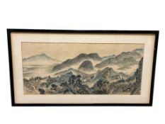 ANTIQUE CHINESE WATERCOLOR LANDSCAPE PAINTING OF MOUNTAINS WITH CHOPMARK IN LOWER RIGHT