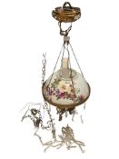 VICTORIAN PERIOD OIL CONVERTED TO ELCTRIC HANGING LAMP WITH PRISMS