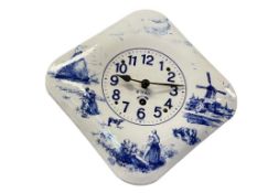 ANTIQUE DELFT PORCELAIN ENAMEL GERMAN MADE 8-DAY WALL CLOCK