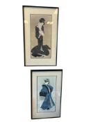 SUZUKI HARUNOBU AND KITAGAWA UTAMARO EDO PERIOD UKIYO-E ARTIST PRINTS OF WOMAN IN KIMONO