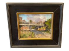 DANNY GRIEGO COLORADO BORN CALIFORNIA ARTIST ORIGINAL OIL PAINTING TITLED WATER UNDER THE BRIDGE