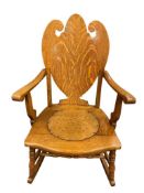ANTIQUE LATE VICTORIAN PERIOD QUARTEER SAWN OAK ROCKING CHAIR