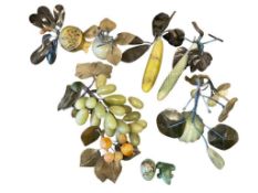 VINTAGE CARVED AND POLISHED GREEN STONE FRUIT EIGHT PIECES TOTAL