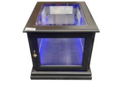 FLAT BLACK PAINTED WOOD DISPLAY CABINET TABLE FITTED WITH BLACK LIGHT LED LIGHTING