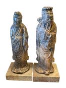 CHINESE TAO PHILOSOPHER LAO TZU AND KUAN YIN CHINESE CARVED STONE FIGURES 20TH CENTURY CARVINGS