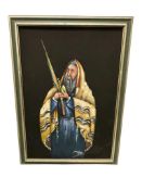 ORIGINAL OIL PAINTING ON FABRIC JEWISH ART SIGNED BY ARTIST WITH SIGNATURE AND 