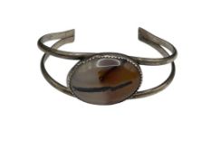 VINTAGE STERLING SILVER AGATE CUFF BRACELET