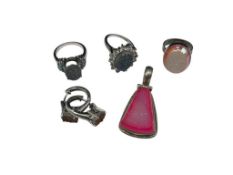 SIX PIECES OF STERLING SILVER DRUZY JEWELRY