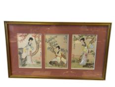 CIRCA 1980'S CHINESE WATERCOLOR SILK PAINTINGS OF EACH OF WOMAN IN DIFFERENT POSE
