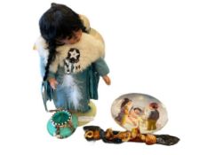 ASSORTED NATIVE AMERICAN THEMED COLLECTIBLES INCLUDING CEREMONIAL AXE HEAD WITH NAPPED POINTS