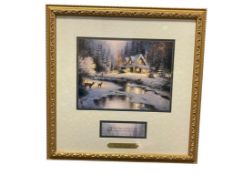 THOMAS KINKADE ACCENT PRINT TITLED DEER CREEK COTTAGE WITH RELIGIOUS PROVERB