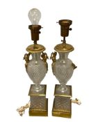 PAIR OF BACCARAT FRENCH DIAMOND CUT CRYSTAL AND GILT BRONZE EMPIRE REGENCY TABLE LAMPS