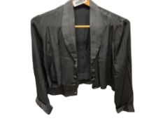 VINTAGE WOMAN CLOTHING SATIN BEADED EVENING GOWN WITH SHIRT AND BLACK VEST AND SHIRT