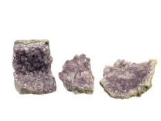 THREE PURPLE AMETHYST QUARTZ, DRUZY CYRSTAL QUARTZ GEOLOGICL SPECIMEN SAMPLES