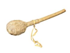 NATIVE AMERICAN RAWHIDE PLAINS RATTLE WITH WOODEN HANDLE