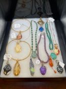ASSORTED SEMI-PRECIOUS STONE ARTISAN JEWELRY INCLUDING LAPIS, PICTURE JASPER, CARNELIAN, AND MORE