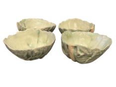 1987 GARRETT GREAT IMPPRESSIONS ART POTTERY GREEN CABBAGE FORMED BOWLS CALIFORNIA POTTERY