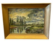 M. WACHOWIAK MID-20TH CENTURY ORIGINAL OIL PINTING ON BOARD LANDSCAPE DATED 1950