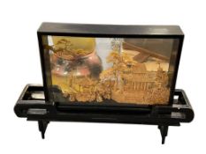 VINTAGE CHINESE CORK DIORAMA TRADITIOA DESIGN WITH TEMPLE AND BOTANICAL SCENE